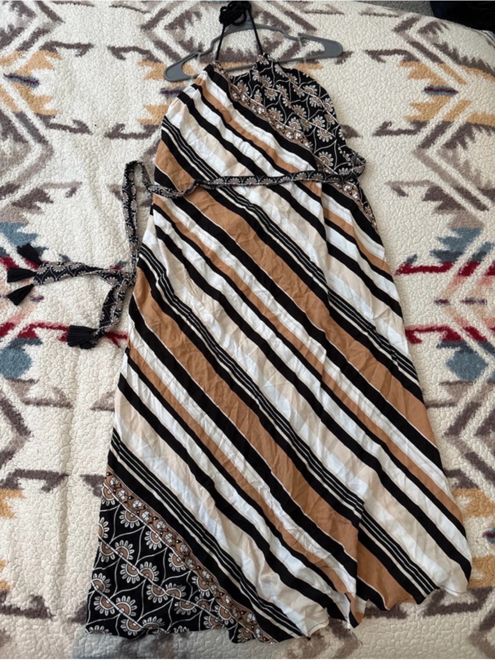 Women’s Halter Maxi Dress in Black, White & Tan